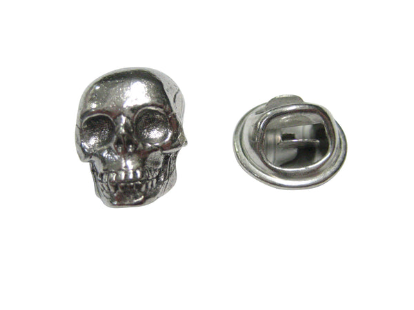 Silver Toned Textured Skull Lapel Pin