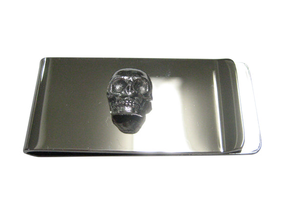 Silver Toned Textured Skull Money Clip