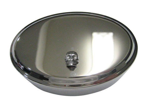 Silver Toned Textured Skull Oval Trinket Jewelry Box