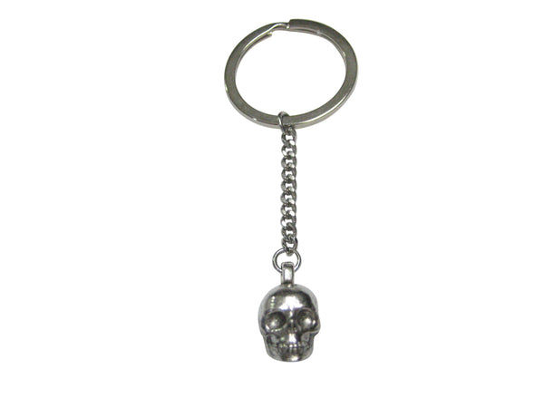Silver Toned Textured Skull Pendant Keychain