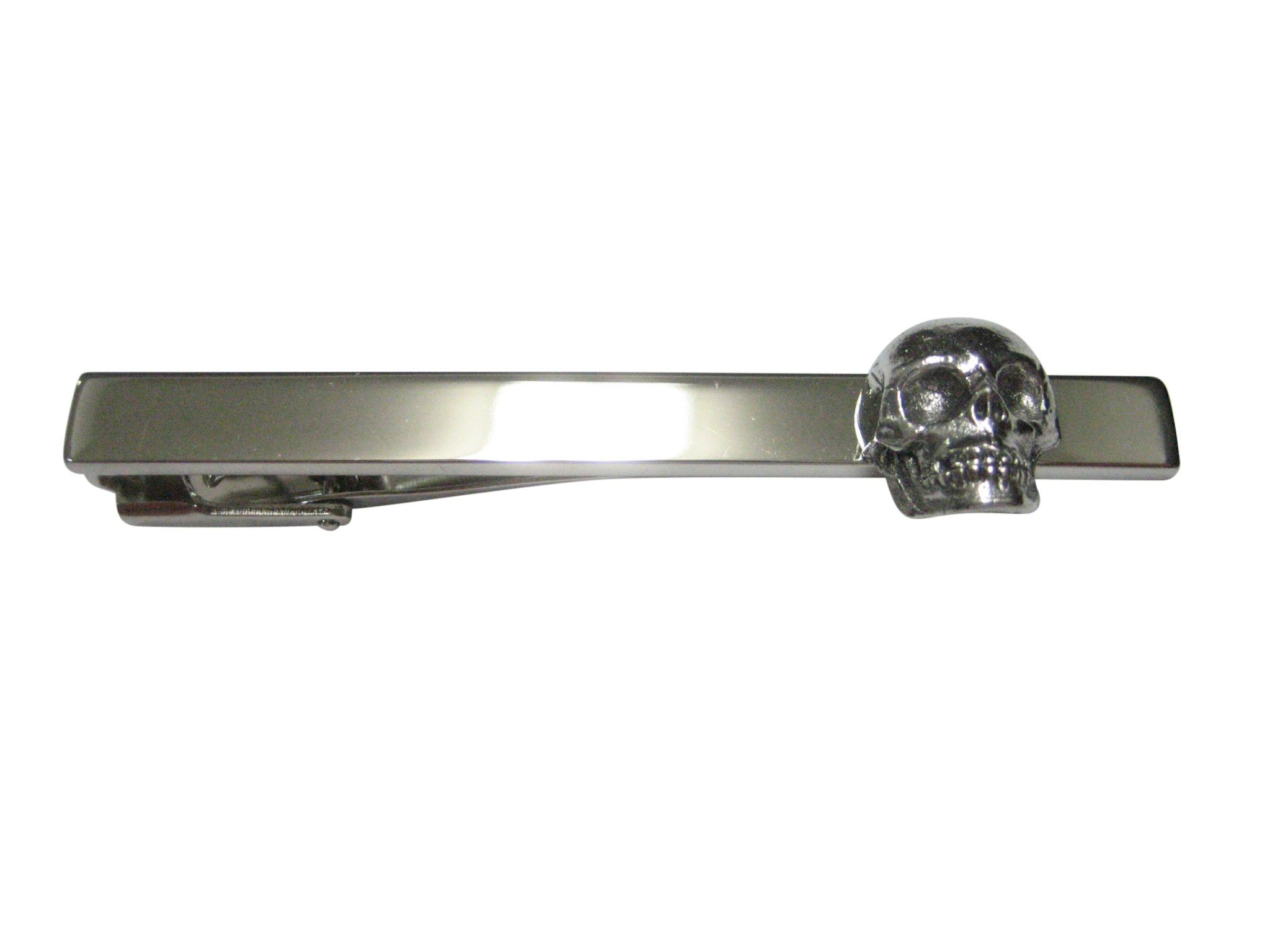Silver Toned Textured Skull Square Tie Clip