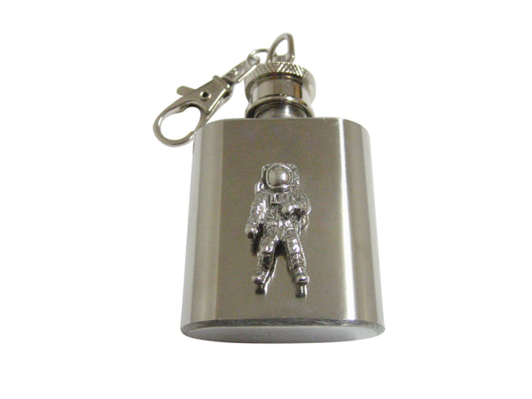 Silver Toned Textured Space Astronaut 1 Oz. Stainless Steel Key Chain Flask