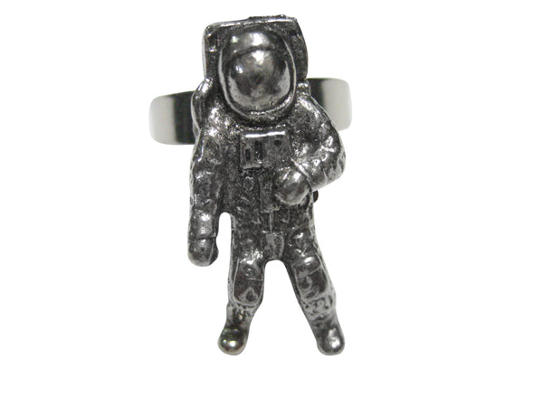 Silver Toned Textured Space Astronaut Adjustable Size Fashion Ring