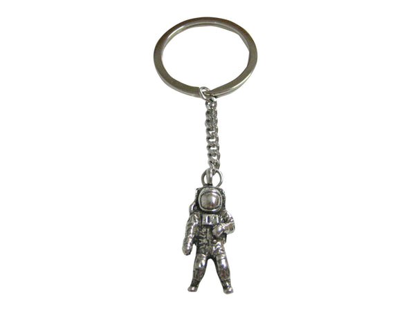 Silver Toned Textured Space Astronaut Pendant Keychain
