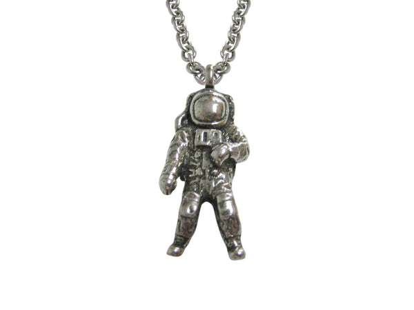 Silver Toned Textured Space Astronaut Pendant Necklace