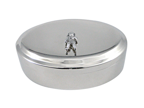 Silver Toned Textured Space Astronaut Pendant Oval Trinket Jewelry Box