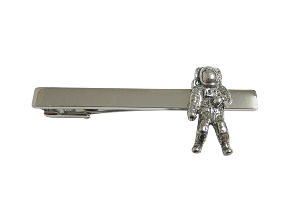 Silver Toned Textured Space Astronaut Square Tie Clip