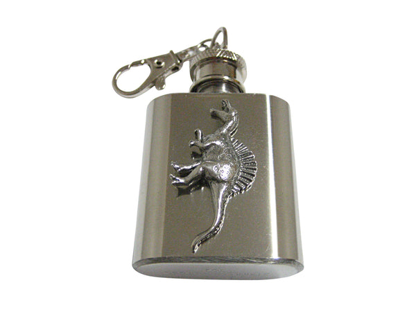 Silver Toned Textured Spinosaurus Dinosaur 1 Oz. Stainless Steel Key Chain Flask