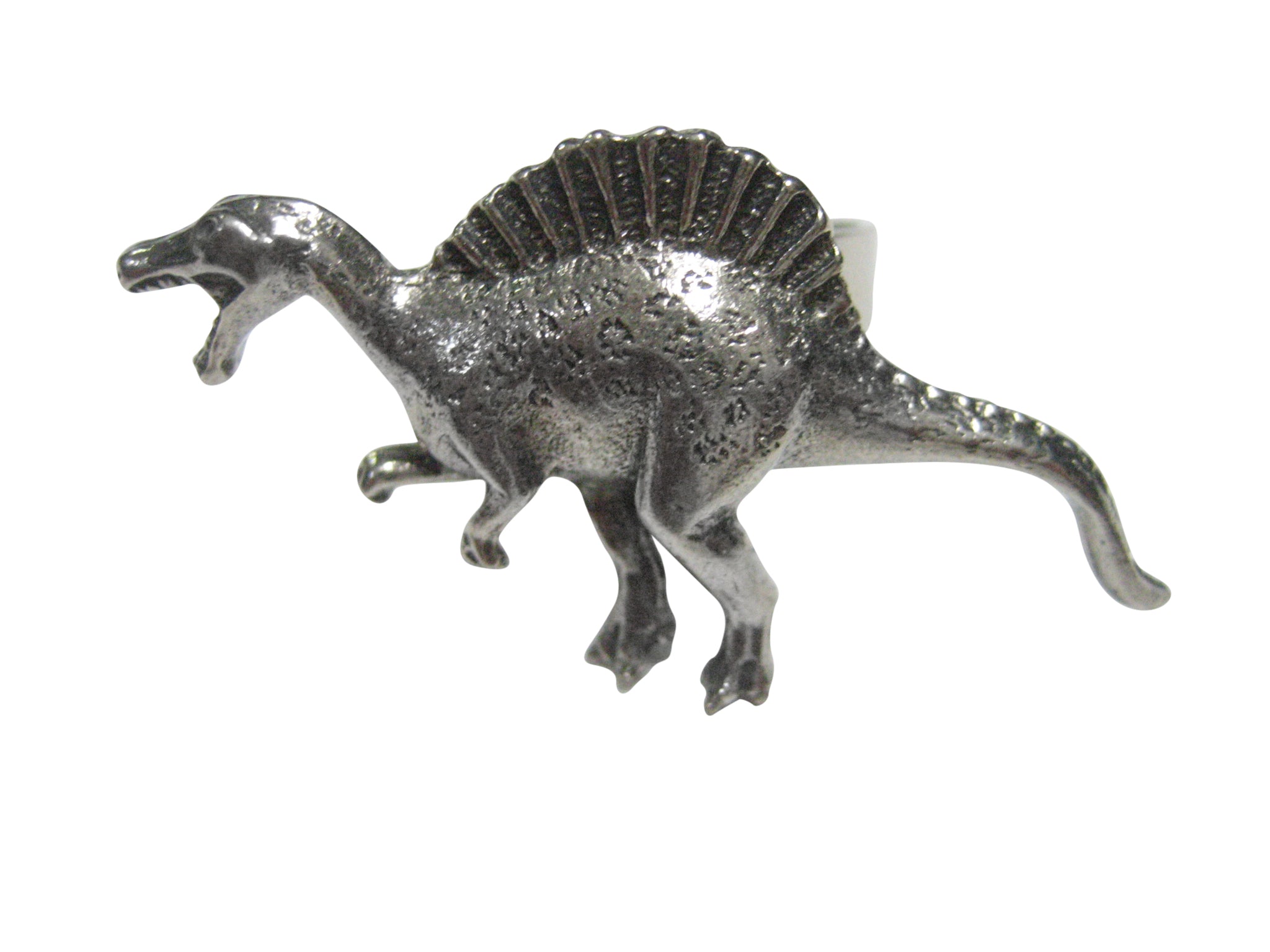 Silver Toned Textured Spinosaurus Dinosaur Adjustable Size Fashion Ring