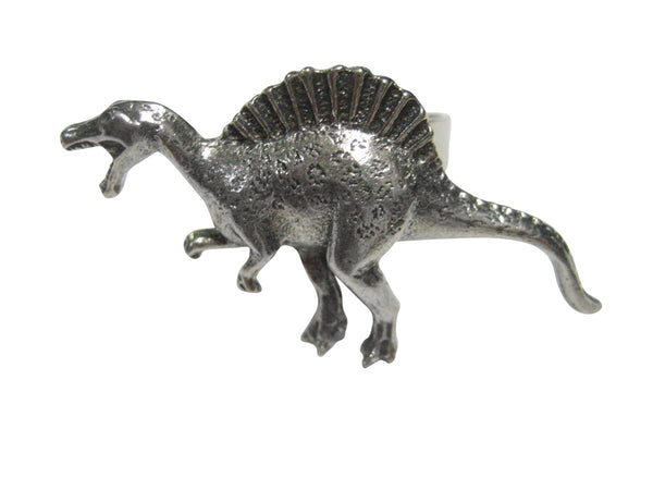 Silver Toned Textured Spinosaurus Dinosaur Adjustable Size Fashion Ring