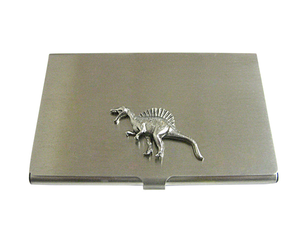 Silver Toned Textured Spinosaurus Dinosaur Business Card Holder