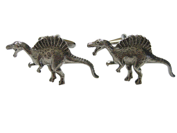 Silver Toned Textured Spinosaurus Dinosaur Cufflinks
