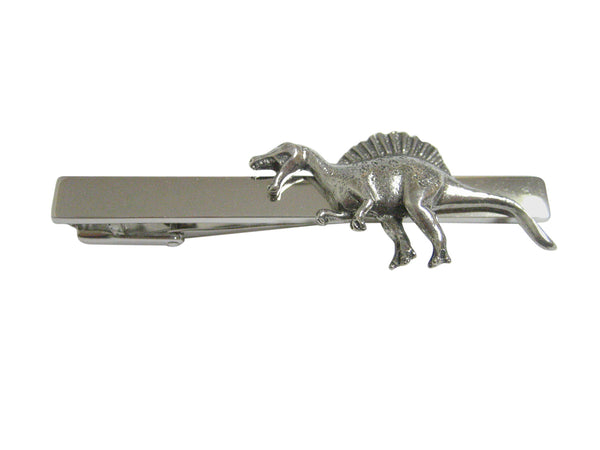 Silver Toned Textured Spinosaurus Dinosaur Square Tie Clip