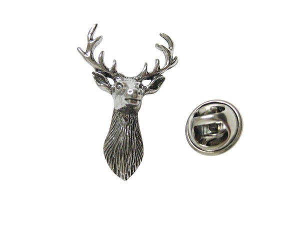 Silver Toned Textured Stag Deer Head Lapel Pin