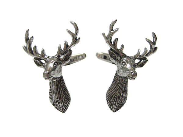 Silver Toned Textured Stag Deer Head Pendant Cufflinks