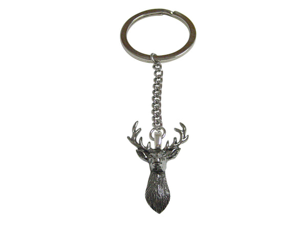 Silver Toned Textured Stag Deer Head Pendant Keychain