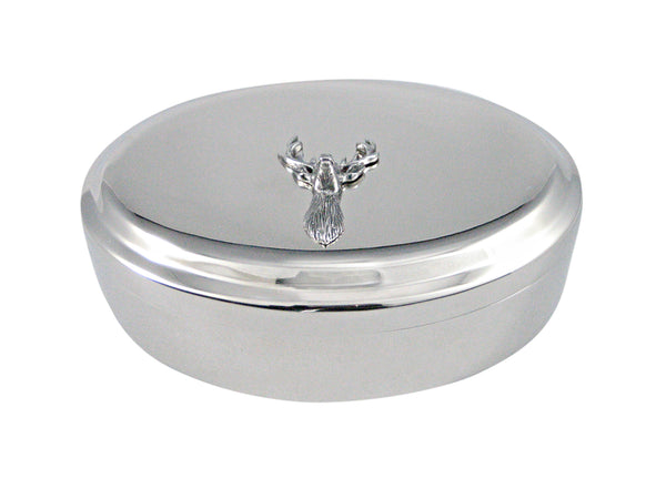 Silver Toned Textured Stag Deer Head Pendant Oval Trinket Jewelry Box