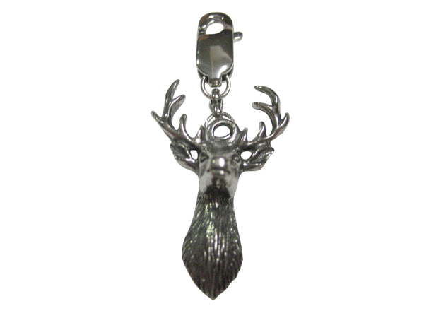 Silver Toned Textured Stag Deer Head Pendant Zipper Pull Charm