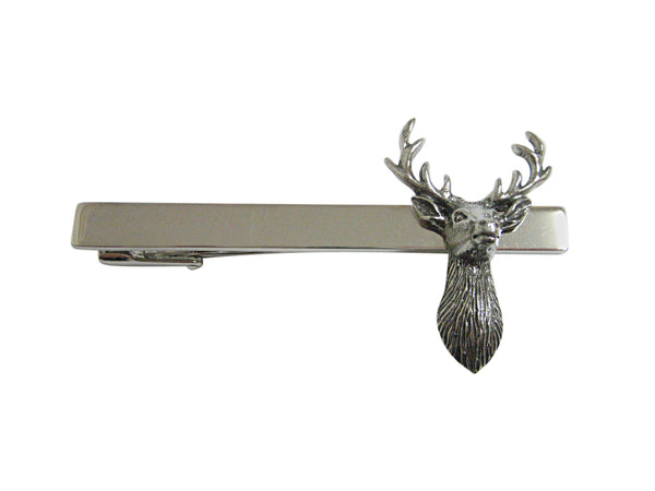 Silver Toned Textured Stag Deer Head Square Tie Clip