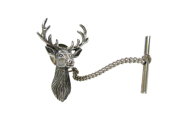 Silver Toned Textured Stag Deer Head Tie Tack