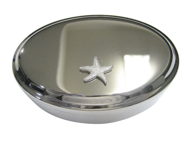 Silver Toned Textured Starfish Oval Trinket Jewelry Box
