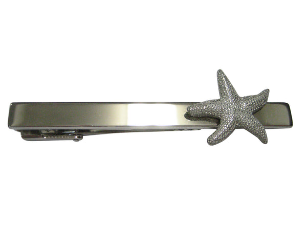 Silver Toned Textured Starfish Tie Clip