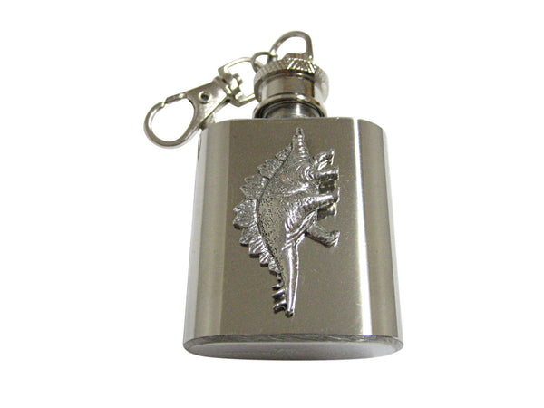 Silver Toned Textured Stegosaurus Dinosaur 1 Oz. Stainless Steel Key Chain Flask