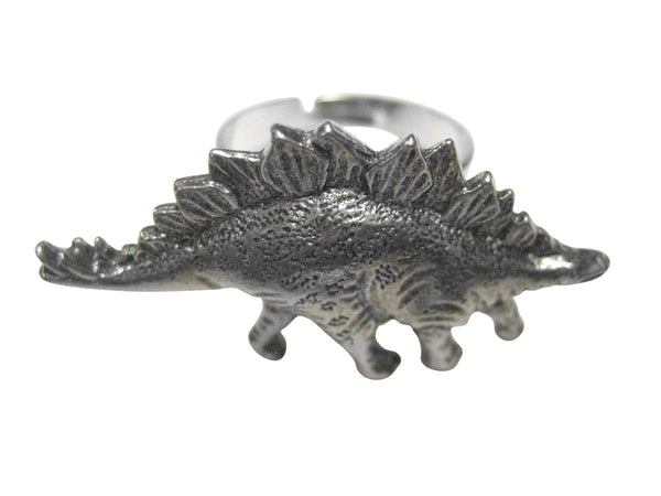 Silver Toned Textured Stegosaurus Dinosaur Adjustable Size Fashion Ring