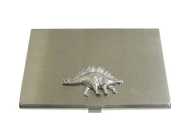 Silver Toned Textured Stegosaurus Dinosaur Business Card Holder