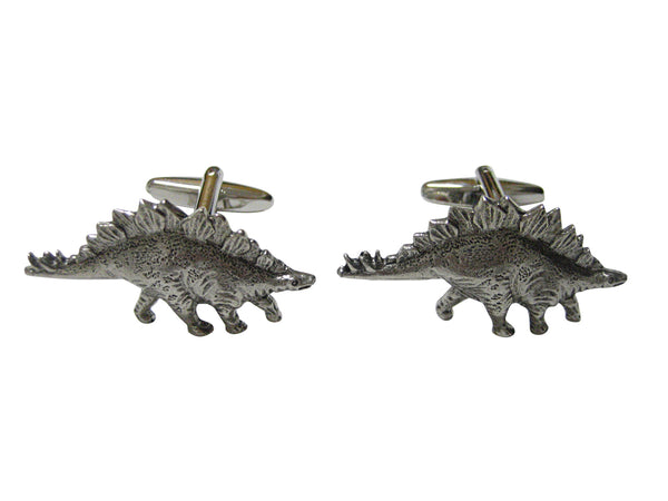 Silver Toned Textured Stegosaurus Dinosaur Cufflinks
