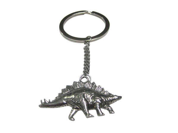 Silver Toned Textured Stegosaurus Dinosaur Pendant Keychain
