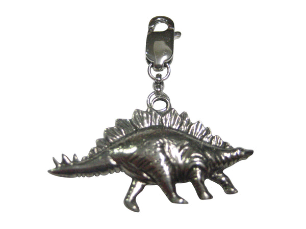 Silver Toned Textured Stegosaurus Dinosaur Pendant Zipper Pull Charm