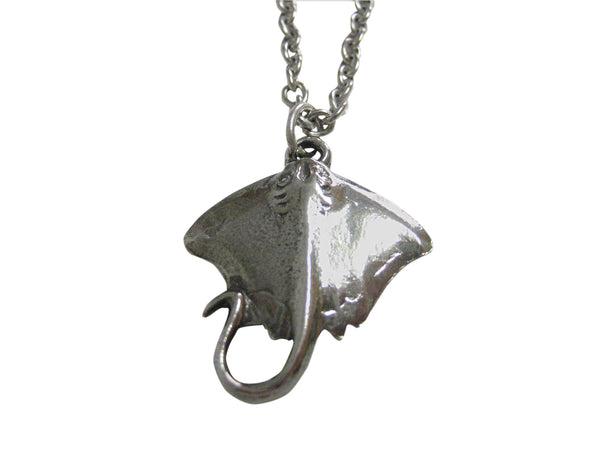 Silver Toned Textured Sting Ray Pendant Necklace