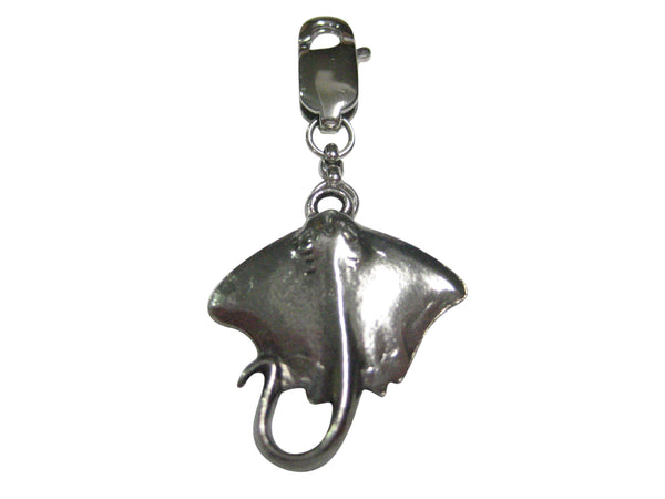 Silver Toned Textured Sting Ray Pendant Zipper Pull Charm