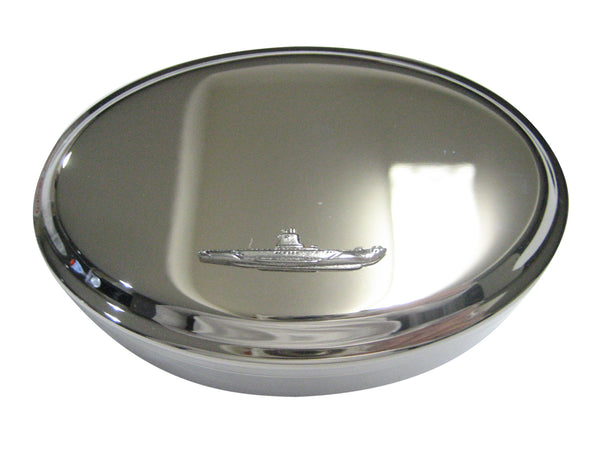 Silver Toned Textured Submarine Oval Trinket Jewelry Box