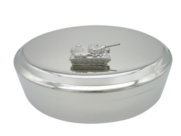 Silver Toned Textured Tank Pendant Oval Trinket Jewelry Box