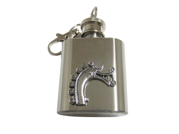 Silver Toned Textured Textured Viking Dragon Head 1 Oz. Stainless Steel Key Chain Flask