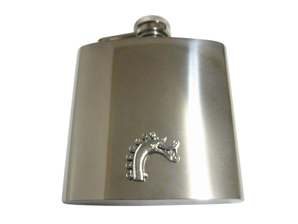 Silver Toned Textured Textured Viking Dragon Head 6 Oz. Stainless Steel Flask