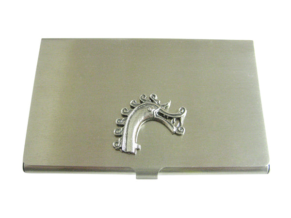 Silver Toned Textured Textured Viking Dragon Head Business Card Holder