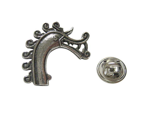 Silver Toned Textured Textured Viking Dragon Head Lapel Pin