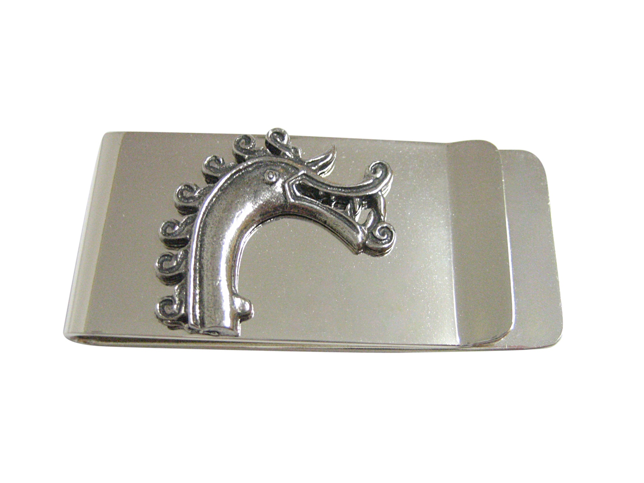 Silver Toned Textured Viking Dragon Head Money Clip
