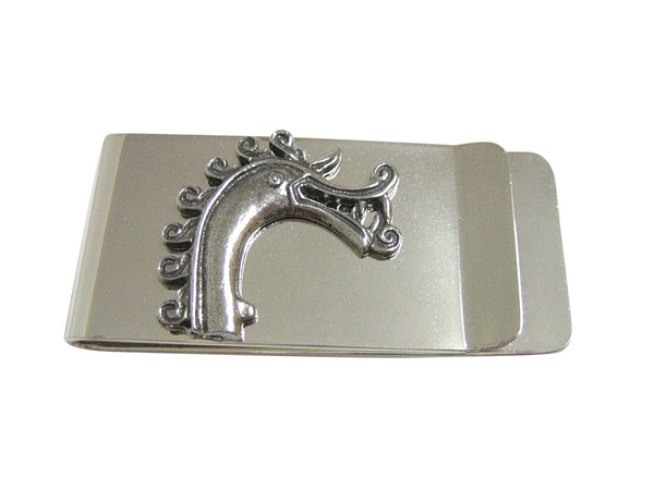 Silver Toned Textured Viking Dragon Head Money Clip