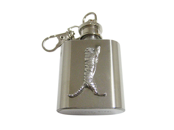 Silver Toned Textured Tiger 1 Oz. Stainless Steel Key Chain Flask