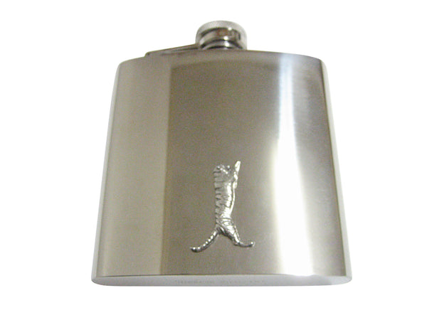Silver Toned Textured Tiger 6 Oz. Stainless Steel Flask