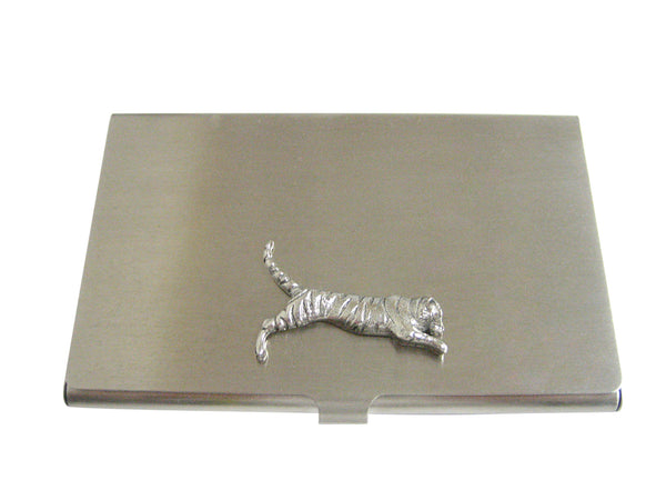 Silver Toned Textured Tiger Business Card Holder