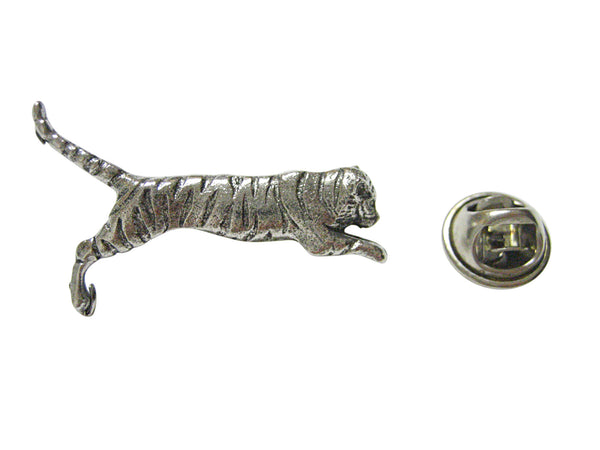 Silver Toned Textured Tiger Lapel Pin