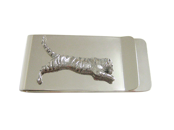Silver Toned Textured Tiger Money Clip