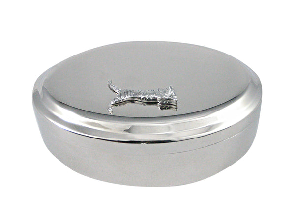 Silver Toned Textured Tiger Oval Pendant Trinket Jewelry Box