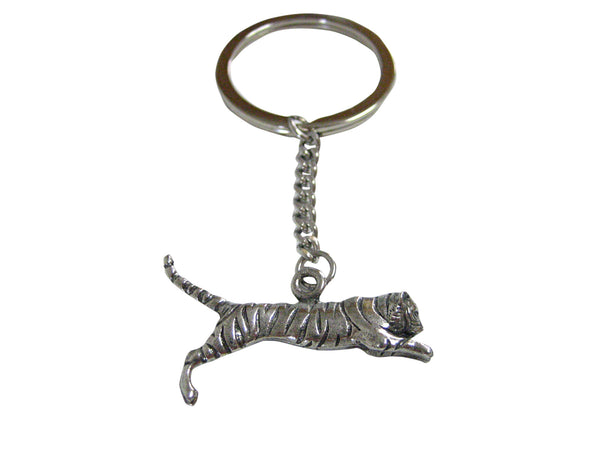 Silver Toned Textured Tiger Pendant Keychain