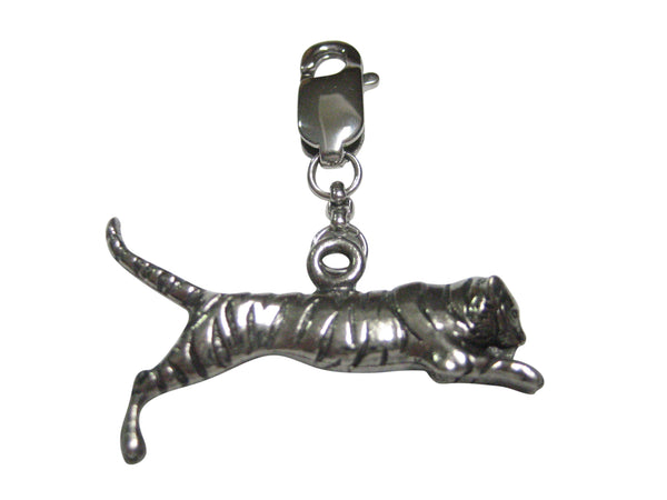 Silver Toned Textured Tiger Pendant Zipper Pull Charm